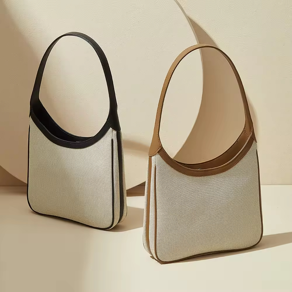 Ladies Fashion High-end Genuine Leather Canvas Small Women's Handbags