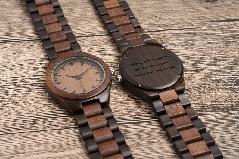 Wood Watch for Men, Custom Engraved Watch, Father's Day Gift for Dad, Gift for Father Husband Boyfriend, Walnut Ebony Wooden Watch