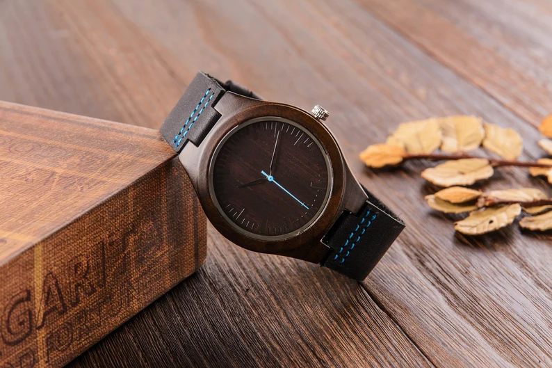 Men's Engraved Wood Watch, 5th Anniversary Gift for Husband Boyfriend