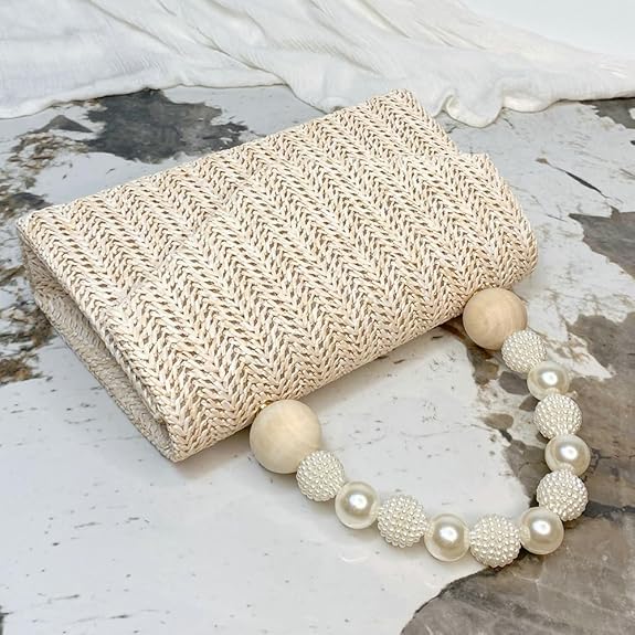 Straw Evening Handbag for Women Exquisite Pearl Beaded Top-Handle Purse Small Satchel Purse Woven Clutch Bag 2025