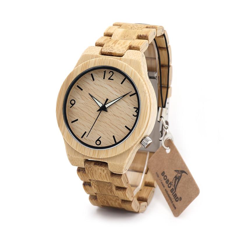 GS-Luxury Bamboo Wooden Watch with Japanese Mechanism and Quartz Display